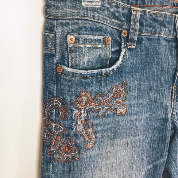 American Eagle Outfitters Jeans Y2K embroidered sequin low rise stretch boot - Picture 2 of 8